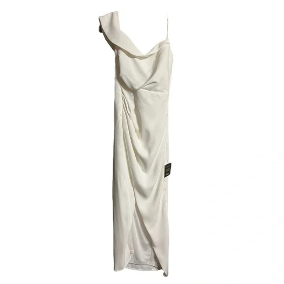 Lulu's White One Shoulder Side Pleated Side Slit Dress Sz S NWT - Picture 2 of 12